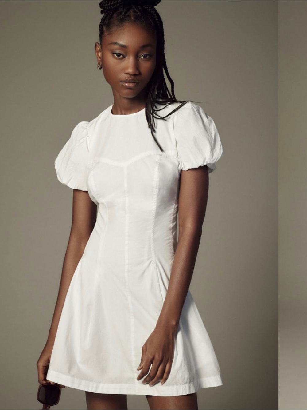 Maeve by Anthropologie White Puff-Sleeve A-Line Dress